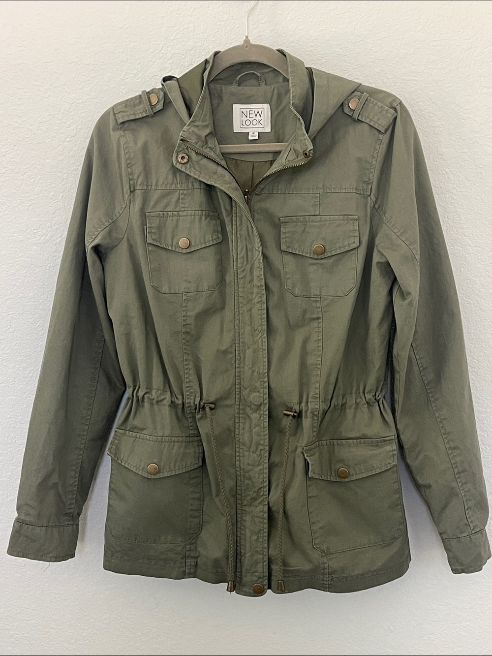 New Look Utility Jacket Womens M Olive Green Hooded Military Field Cargo